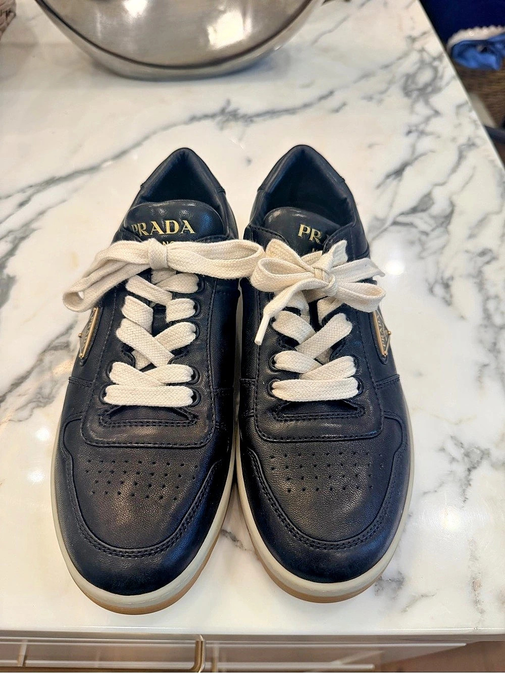 “Authentic” Prada Leather Sneakers in Black & White Size 39